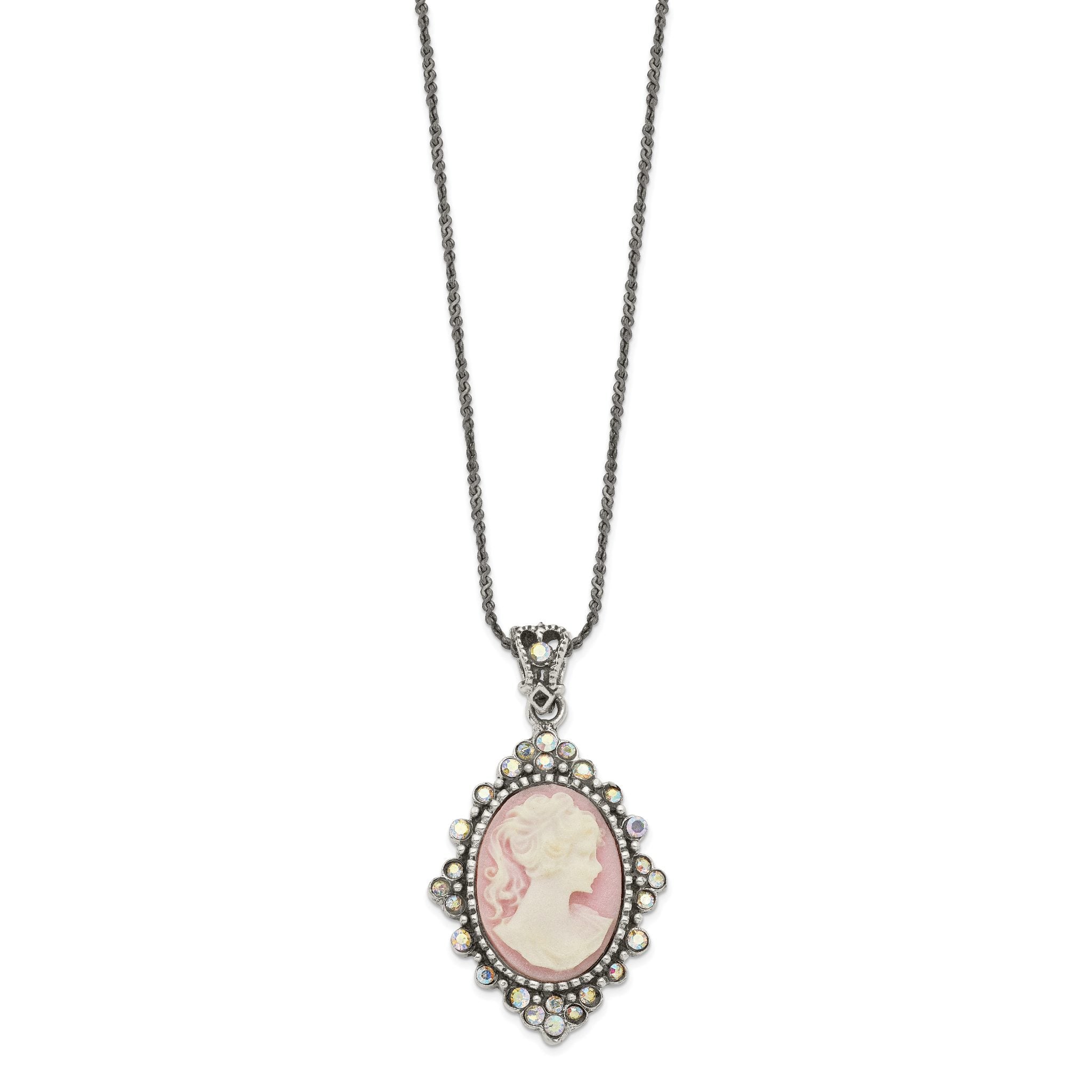 Sterling Silver 925 Women's Vintage Cameo Necklace with Crystal Accent Secondary image