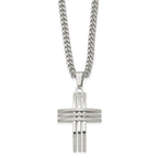 Men's Stainless Steel Cross Necklace with Brushed & Polished Finish 24 Curb Chain