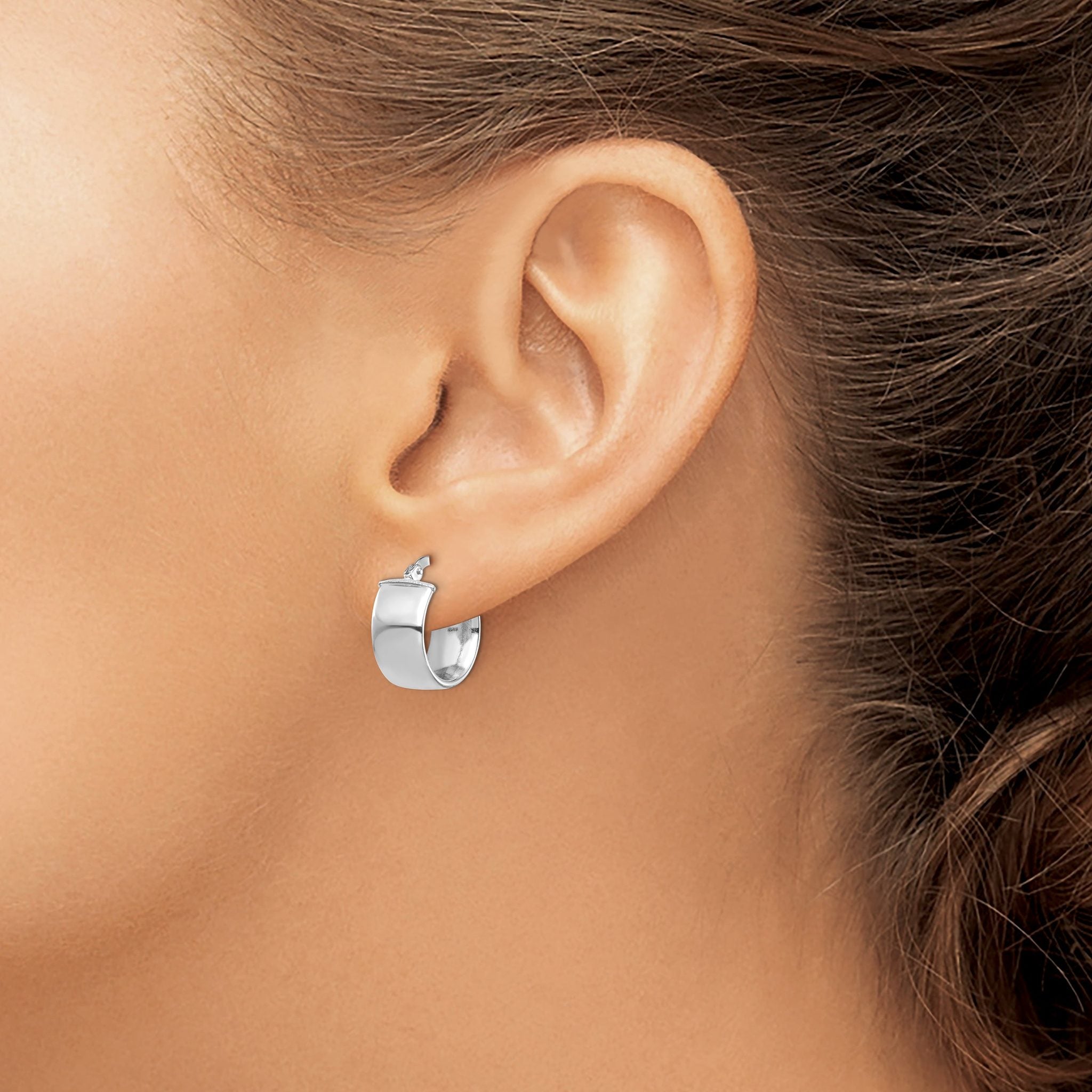 14k White Gold High Polished 7mm Hoop Earrings