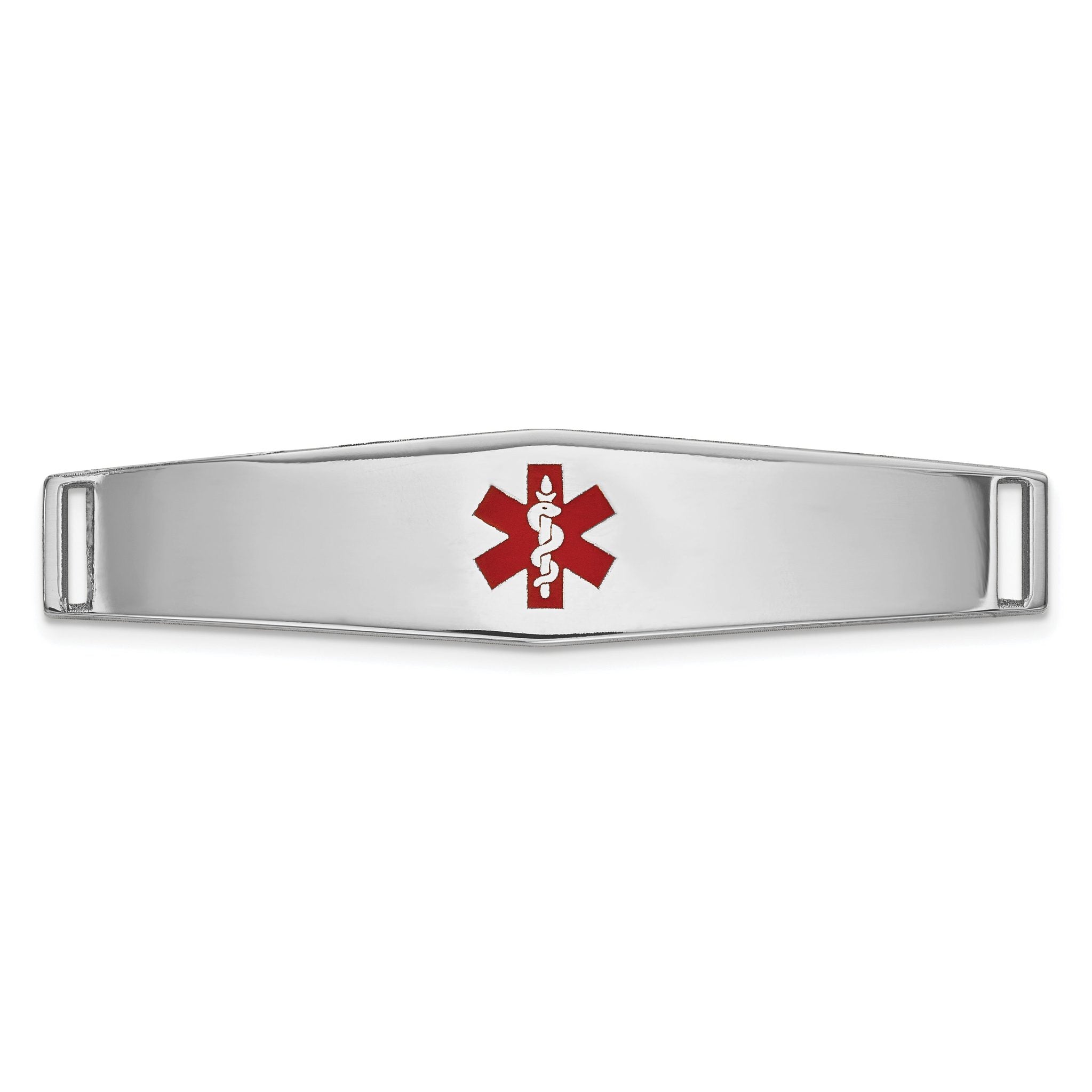 14K White Gold Medical ID Bracelet with Red Enamel, Polished & Engravable Main image