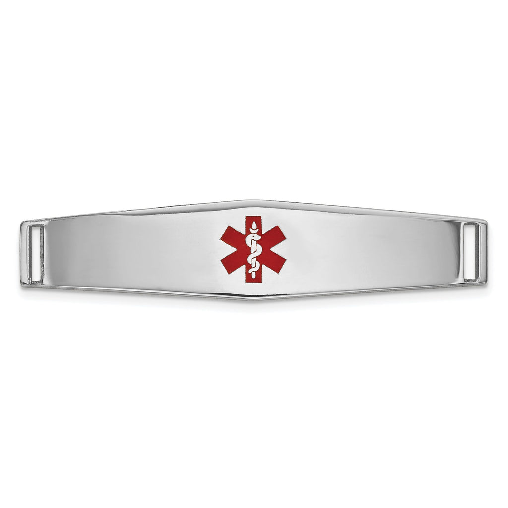 14K White Gold Medical ID Bracelet with Red Enamel, Polished & Engravable