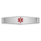 14K White Gold Medical ID Bracelet with Red Enamel, Polished & Engravable