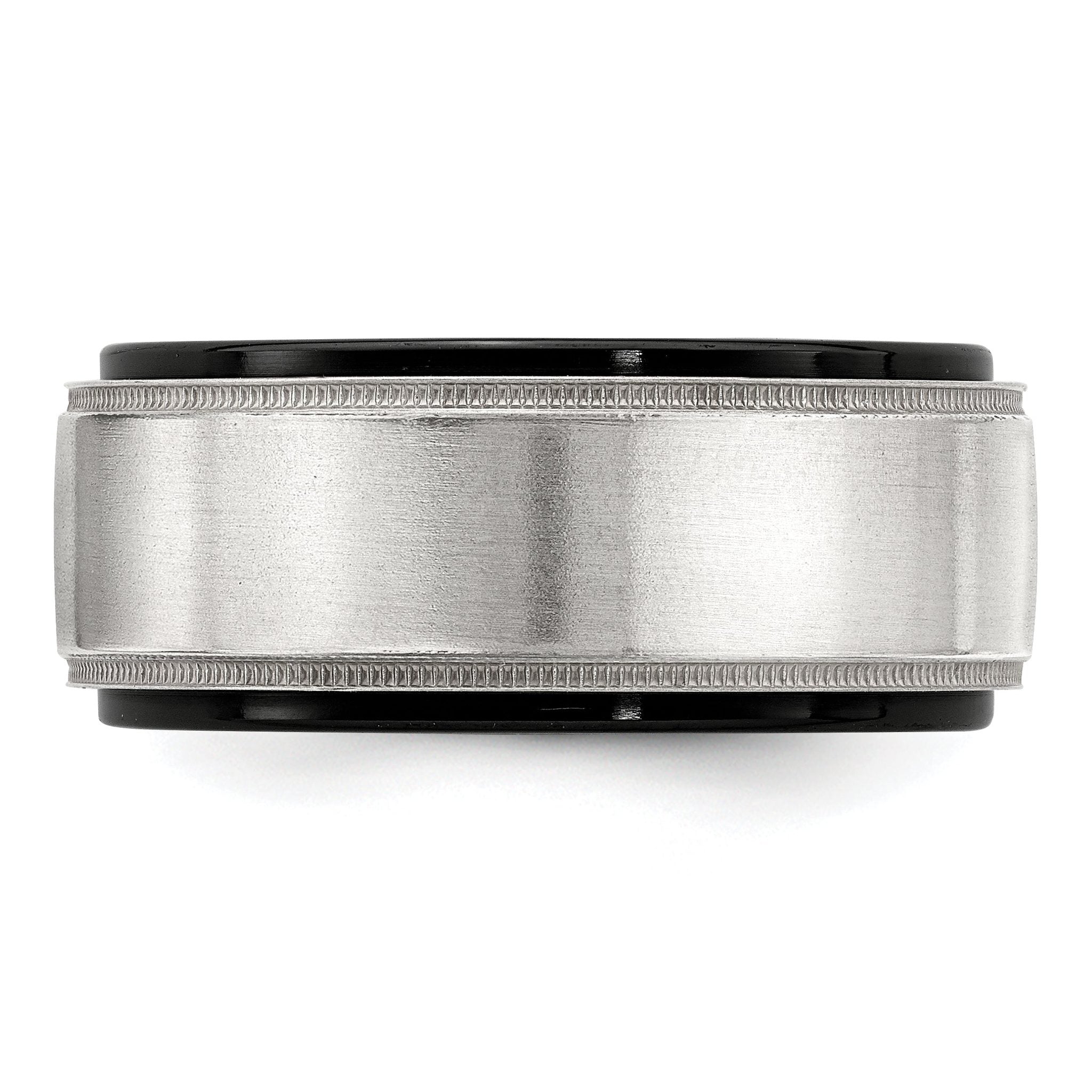 Edward Mirell Black Ti & Sterling Silver Satin & Polished Milgrain Ring