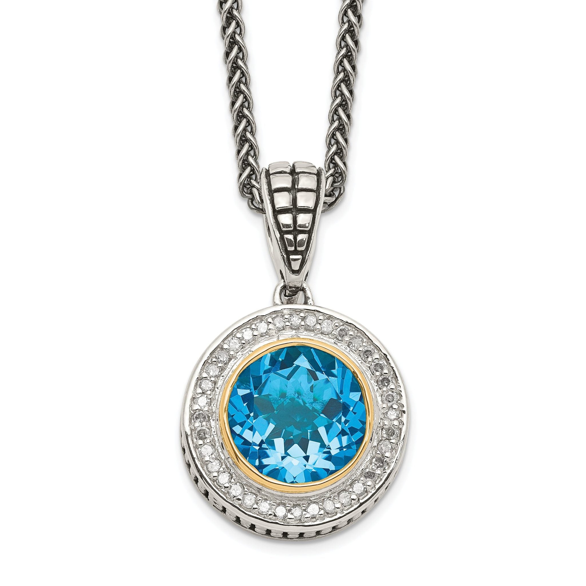 Shey Couture Sterling Silver with 14K Accent 18 Inch Antiqued Round Swiss Blue Topaz and Diamond Necklace Main image