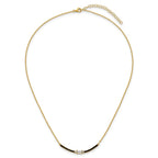 Sterling Silver Gold-tone Polished Black Enameled and CZ Curved Bar 16 Inch with 2 Inch Extension Necklace