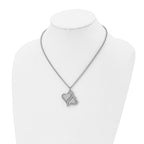 Stainless Steel Polished w/Crystals Hearts 15.75in w/2.25in ext Necklace