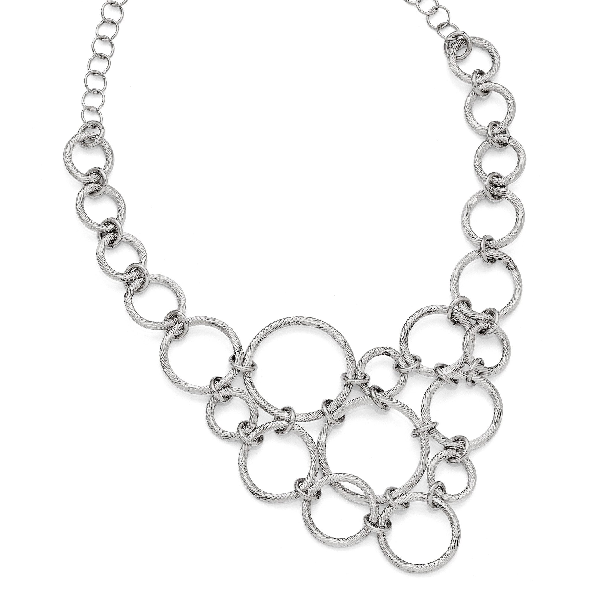 Sterling Silver 925 Fancy Link Necklace with Polished Diamond-Cut Finish