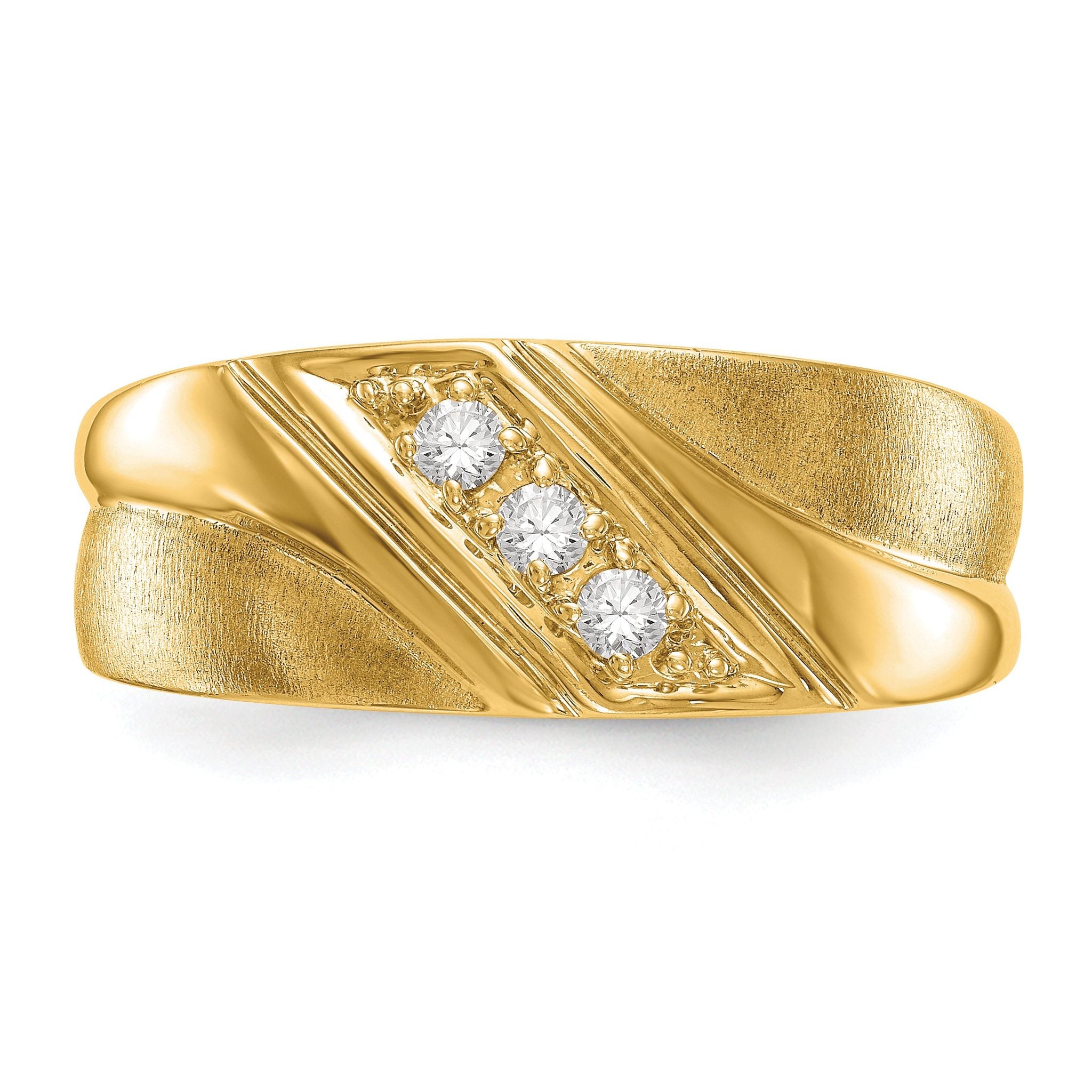 14k 1/6 carat Lab Grown Diamond VS/SI+ G+ Three Stone Complete Men's Ring