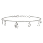 Sterling Silver Ocean Theme Charms 9 inch Plus 1 inch Extender - Total 10 inch Anklet