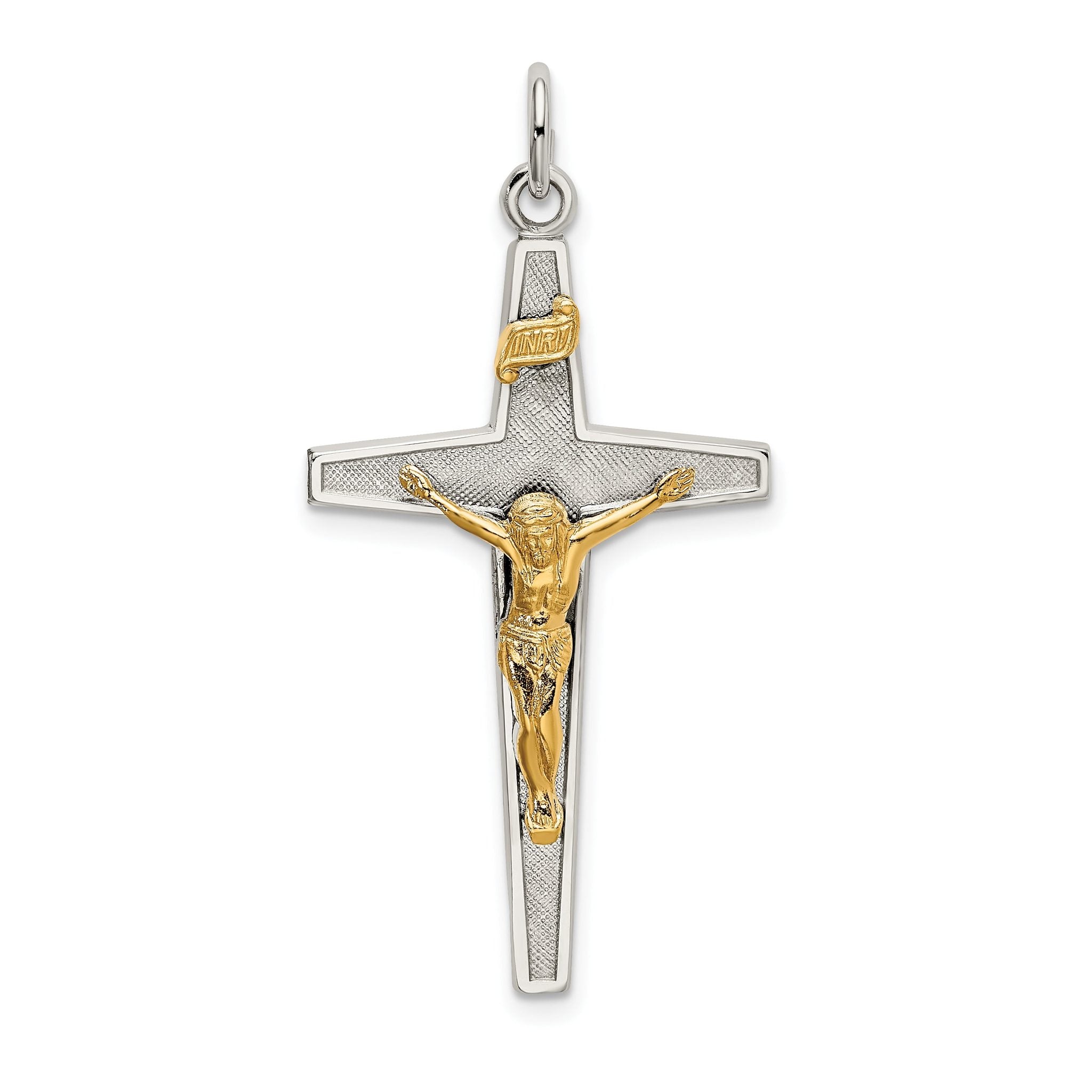 Sophia Jewelers Sterling Silver Two-Tone INRI Crucifix Pendant with Polished Textured Finish Main image
