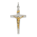 Sophia Jewelers Sterling Silver Two-Tone INRI Crucifix Pendant with Polished Textured Finish