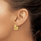 14K Polished and Textured Hoop Earrings