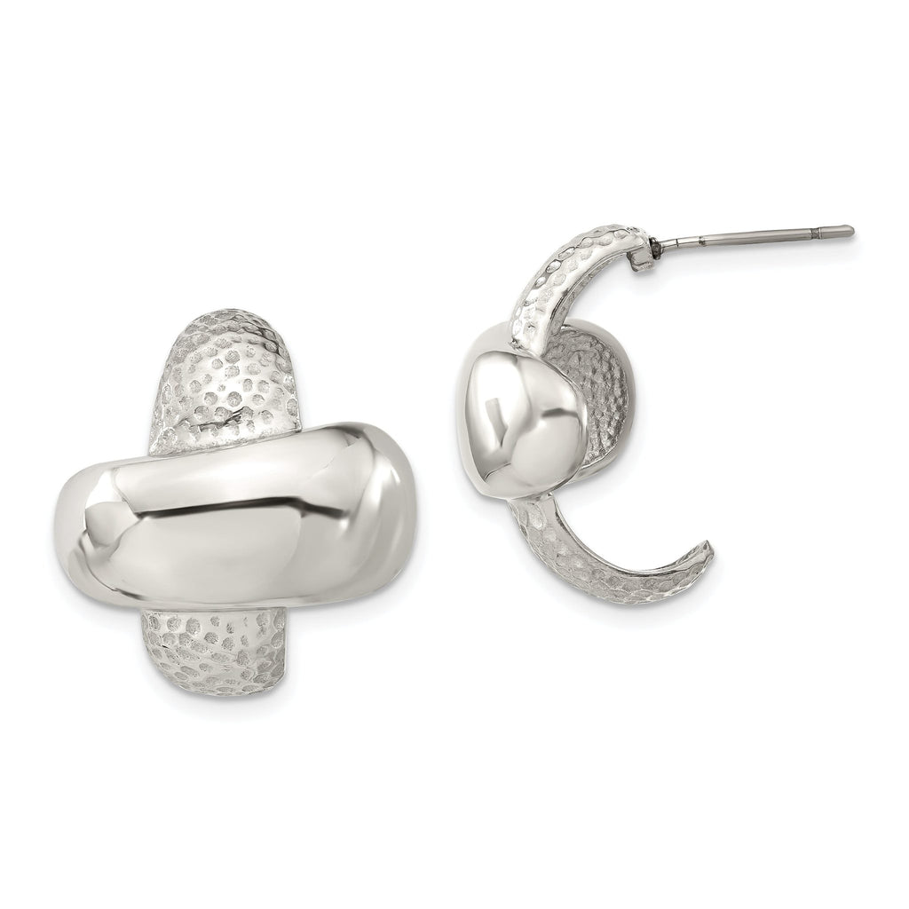 Stainless Steel Polished Textured Button Earrings for Women