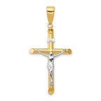 14K Two-Tone Gold Hollow Crucifix Pendant with Polished Finish