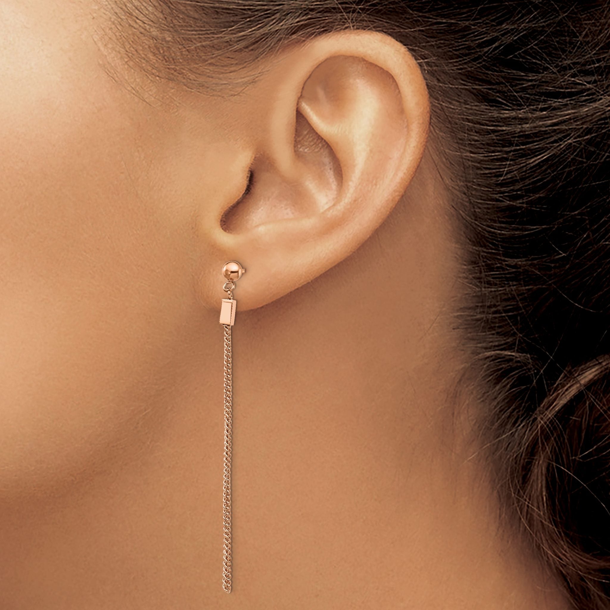 Stainless Steel Rose Gold-Tone Polished Square Drop Dangle Earrings for Women