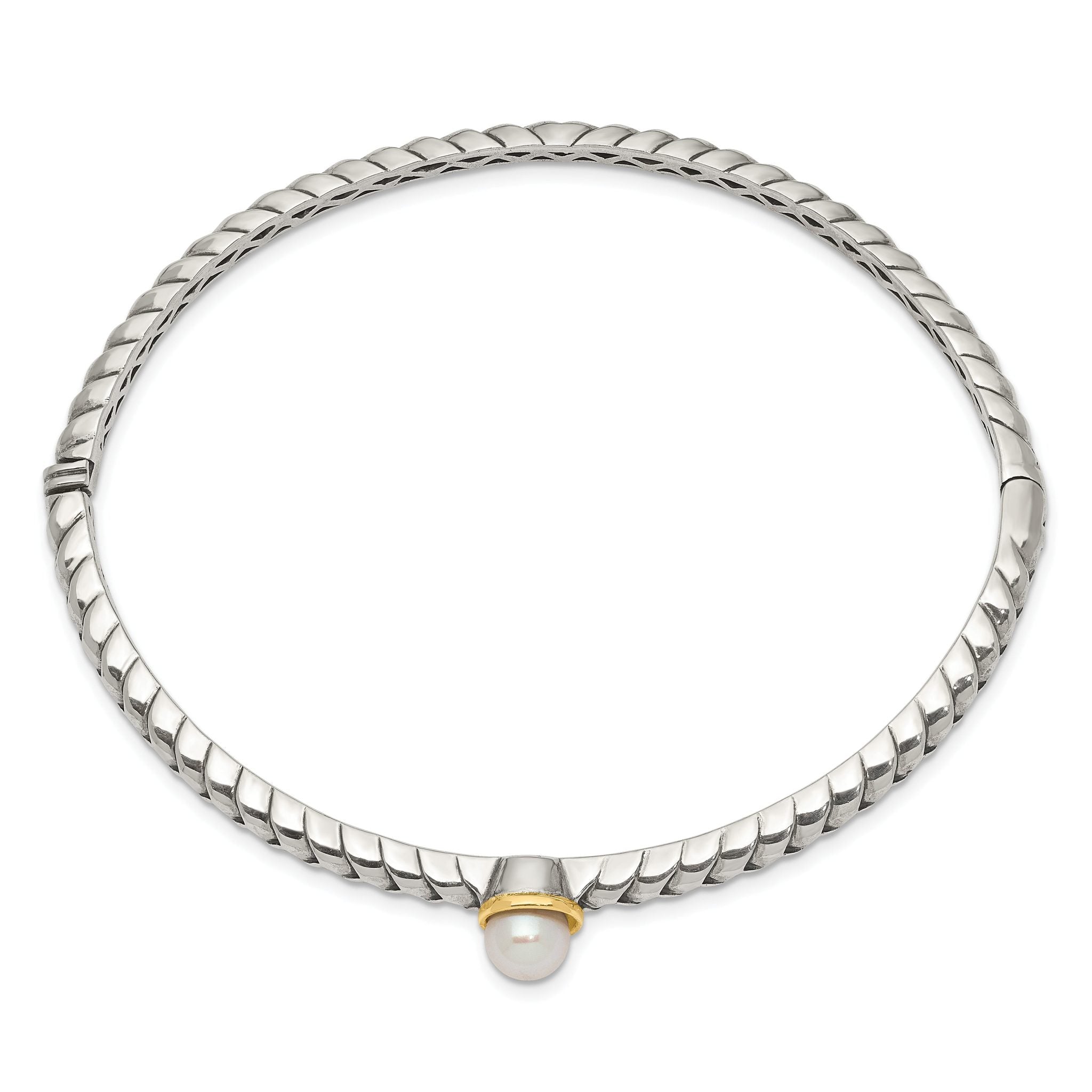 Sophia Jewelers Sterling Silver 14K Gold Freshwater Pearl Hinged Bangle Secondary image