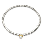 Sophia Jewelers Sterling Silver 14K Gold Freshwater Pearl Hinged Bangle