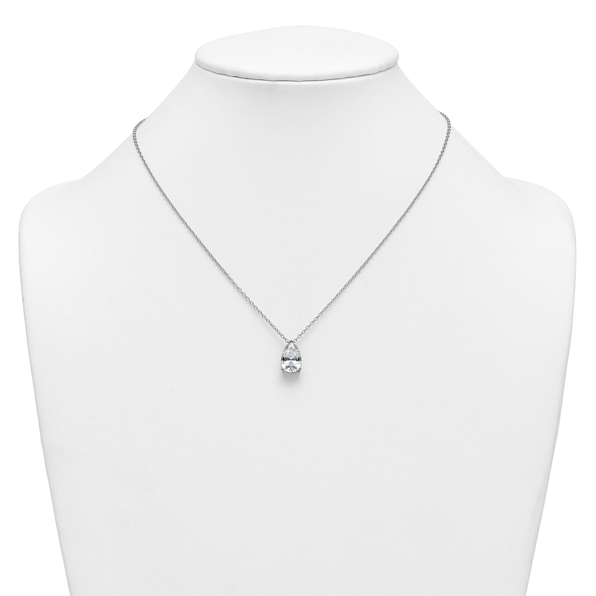 14k White Gold 4 carat Certified Lab Grown Diamond VS+ F+ Pear Complete 18 inch Four Prong Pendant Necklace