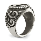 chisel Stainless Steel Antiqued and Polished Cross Ring