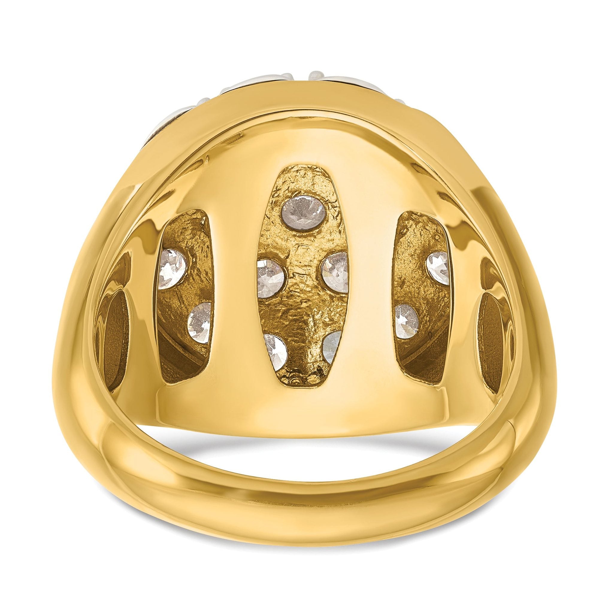 14k Two-tone Mens Polished Round Cluster Ring Mounting, Mounting Only