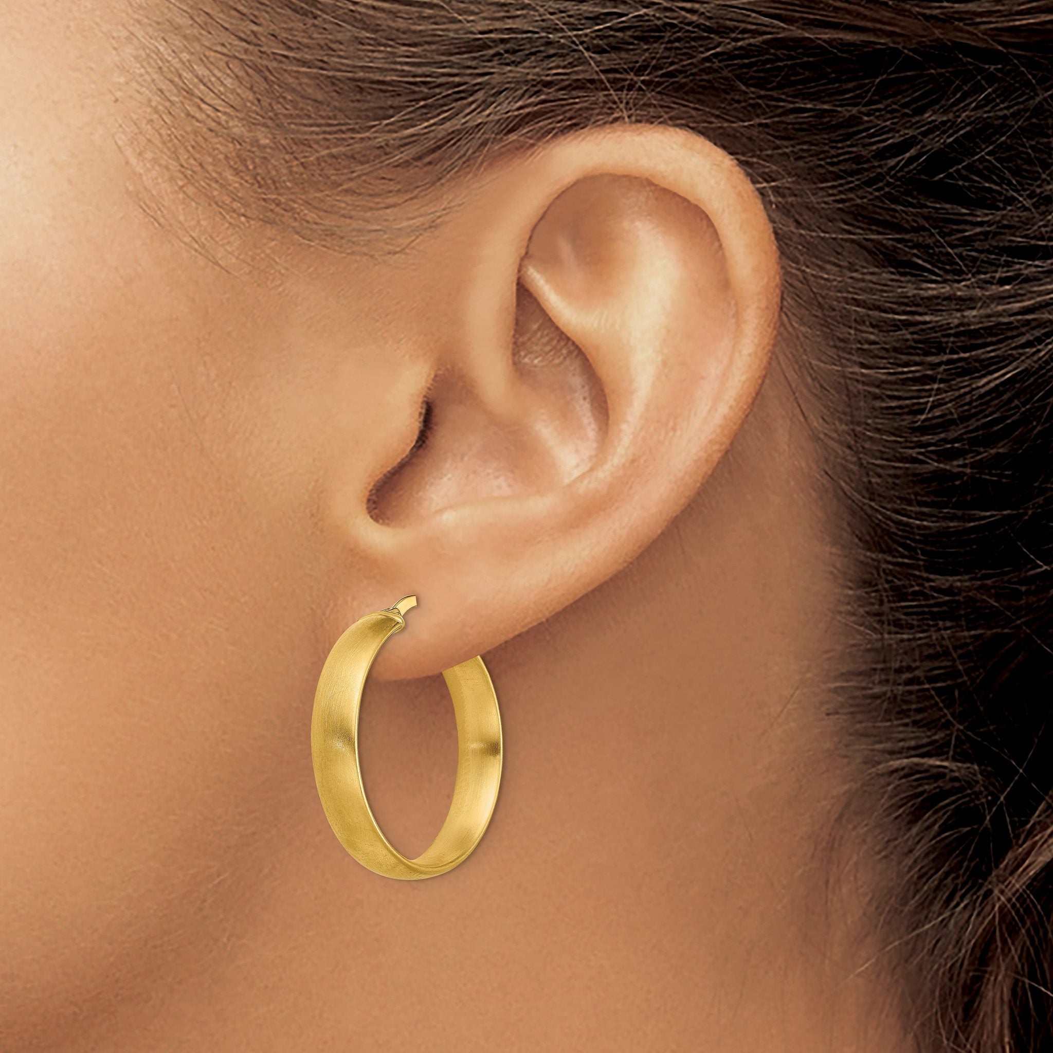 14K Medium x5mm Satin Hoop Earrings