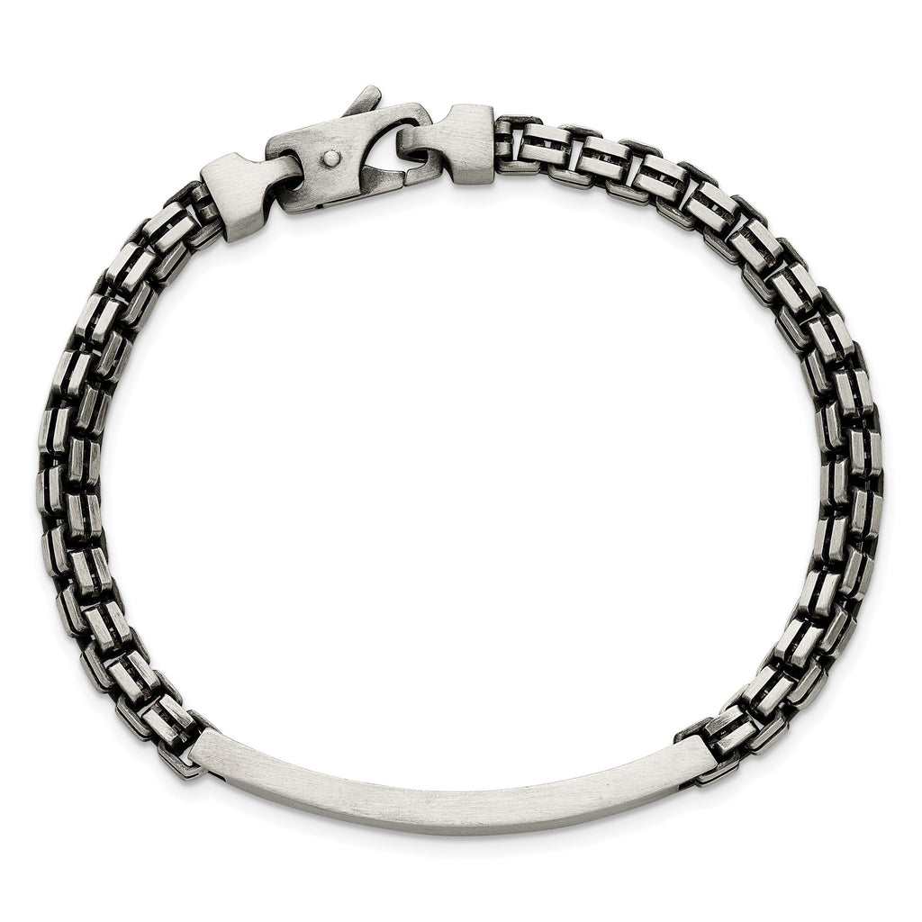 Sterling Silver Antiqued Brushed Fancy Box Link 6.00 x 48mm Rectangle Plate 8 inch ID Bracelet