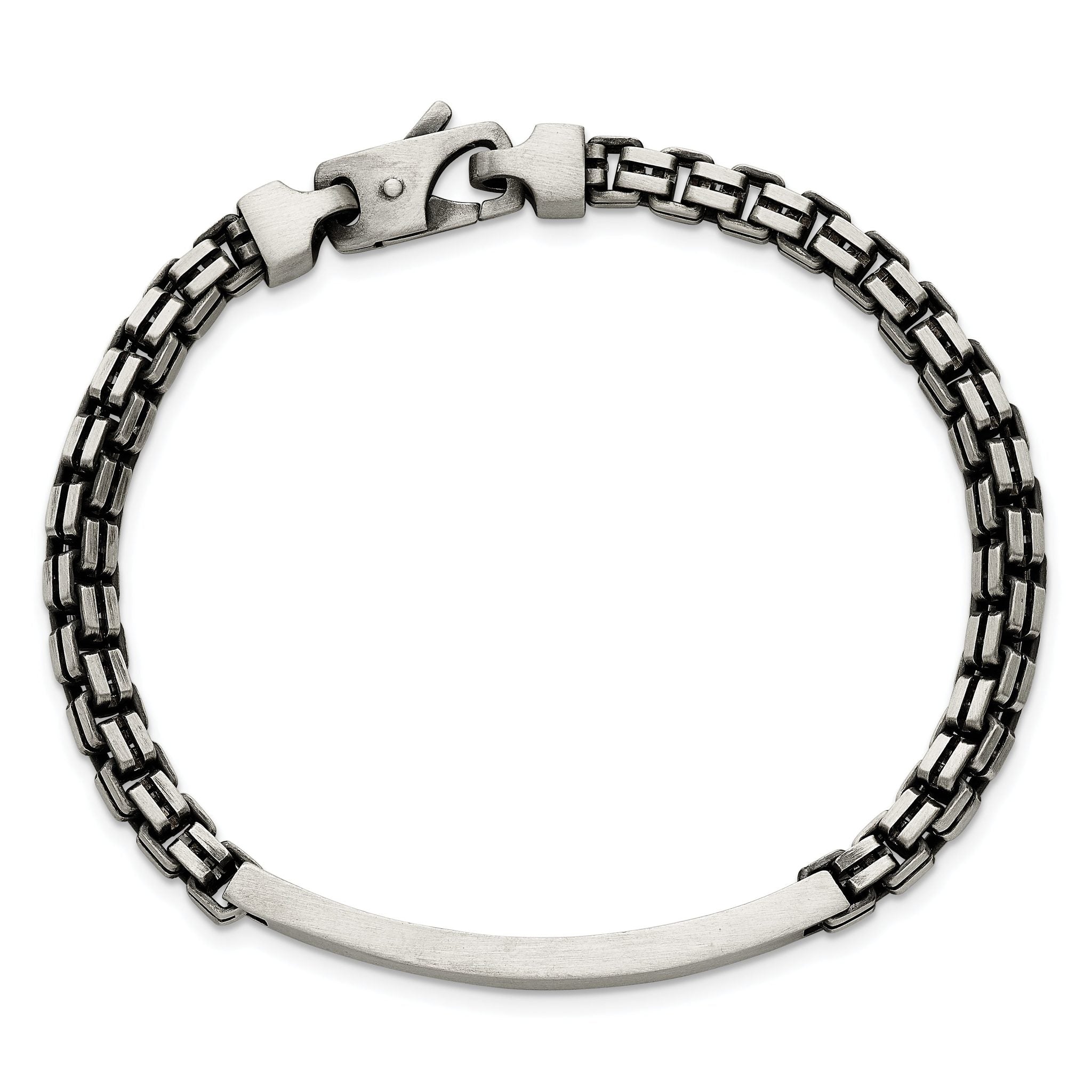Sterling Silver Antiqued Brushed Fancy Box Link 6.00 x 48mm Rectangle Plate 8 inch ID Bracelet
