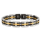 Stainless Steel Brushed and Polished Black and Yellow IP-plated Link Bracelet for Men