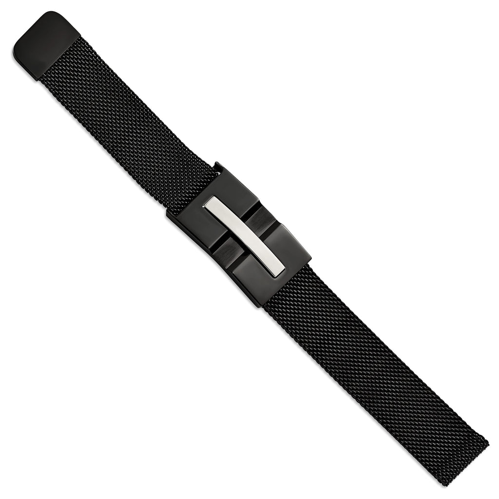 Stainless Steel Polished Black IP-plated Mesh Adjustable Magnetic Clasp Bracelet