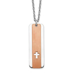 Sterling Silver RH-plated Dogtag With Rose-tone Cross With 1.25in ext Necklace