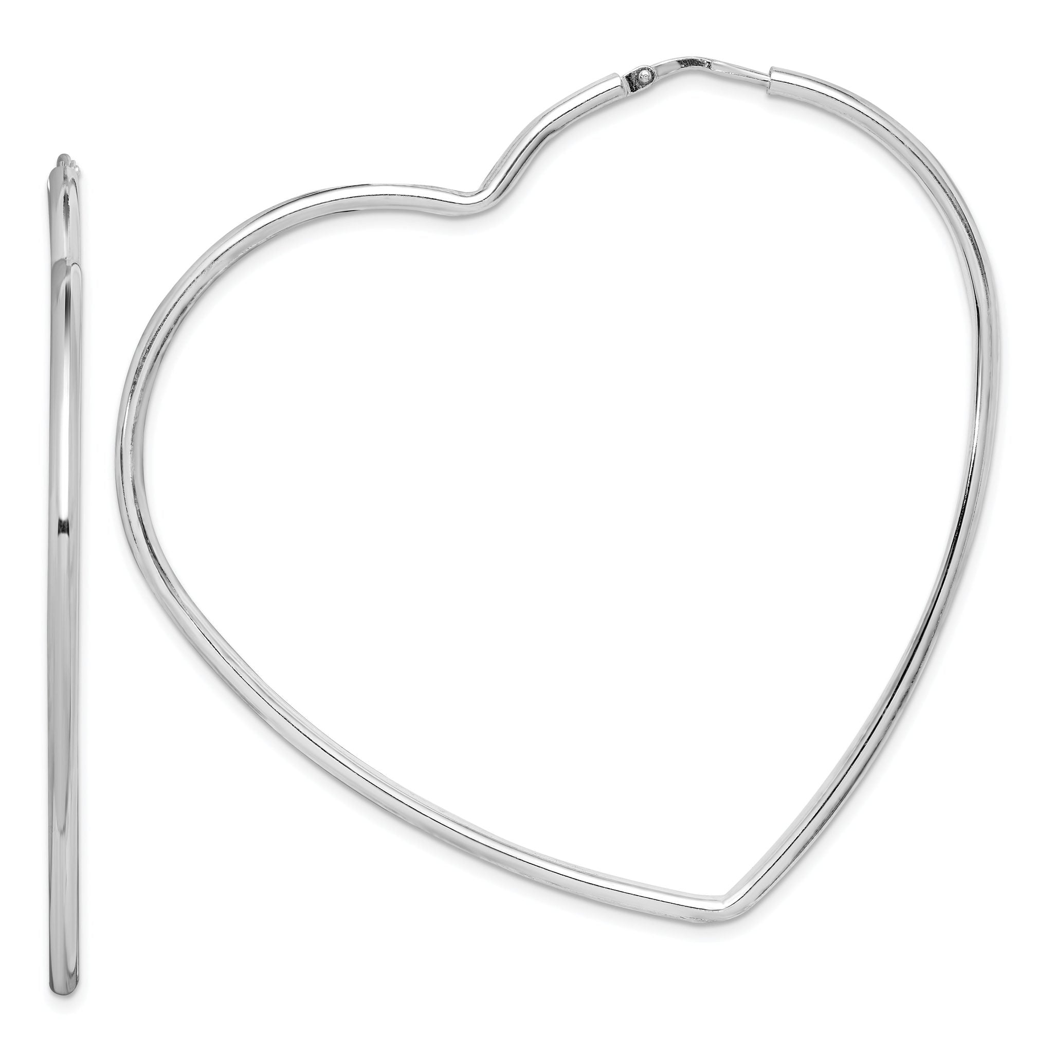 Sterling Silver Rhodium-Plated 2mm Heart Hoop Earrings Main image