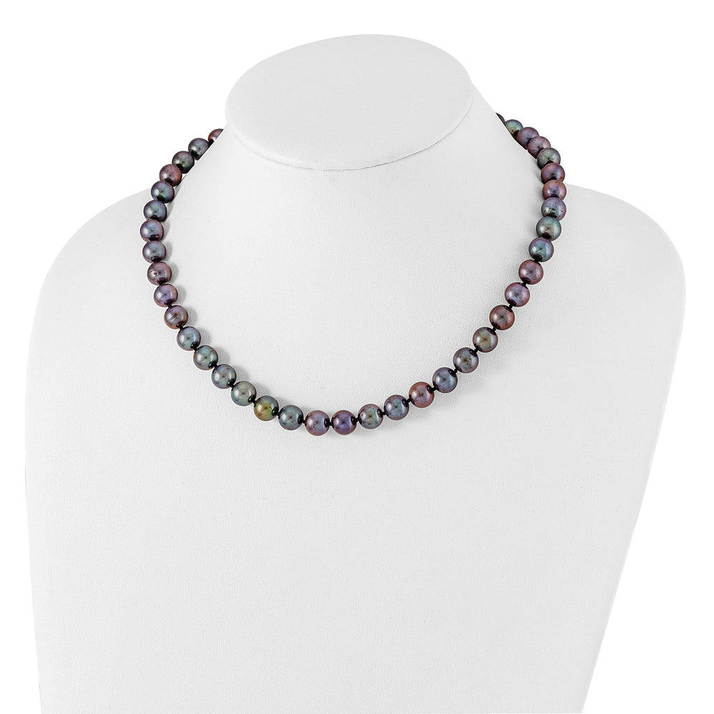 Sterling Silver Pearl Necklace with Polished Black FWC Pearls