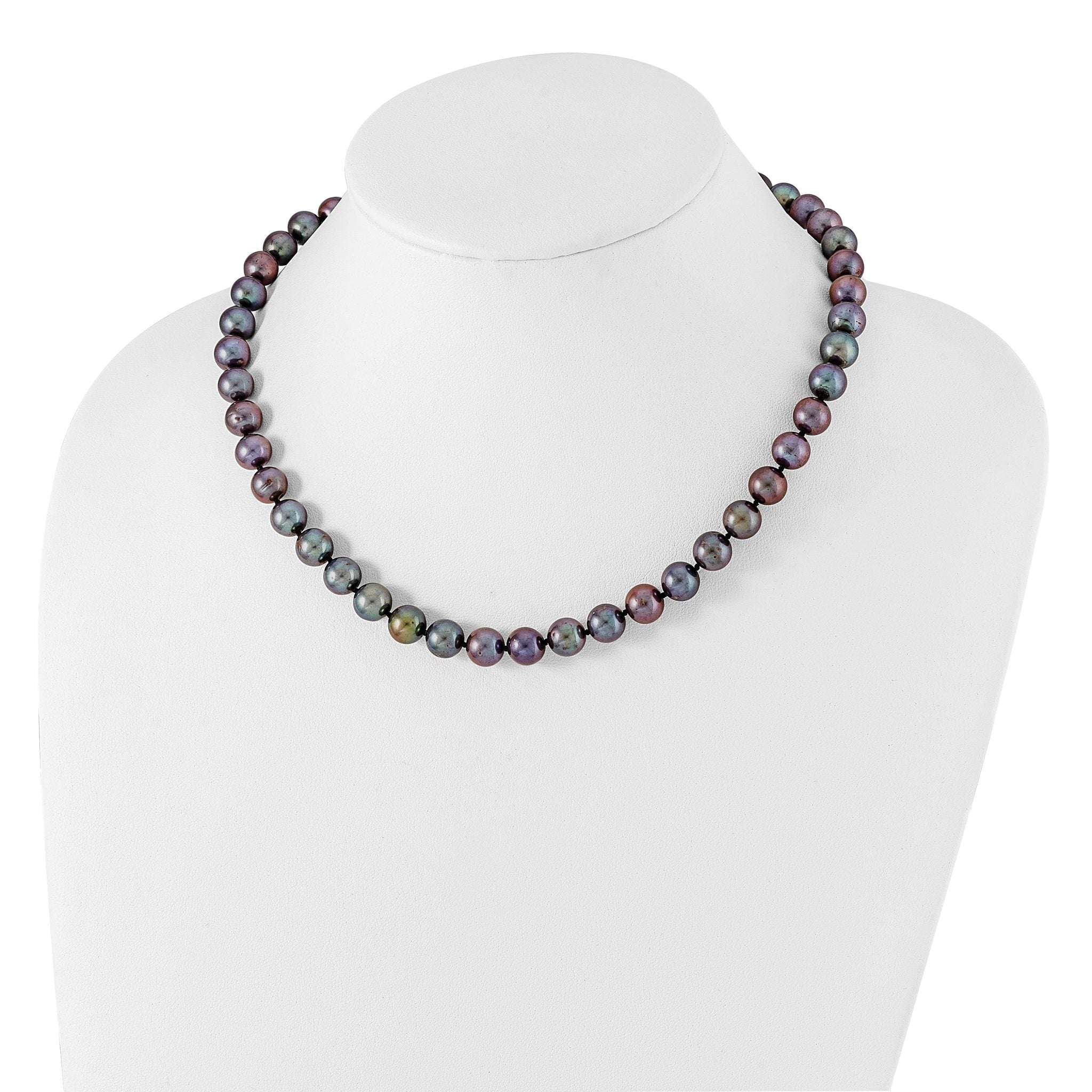 Sterling Silver Pearl Necklace with Polished Black FWC Pearls