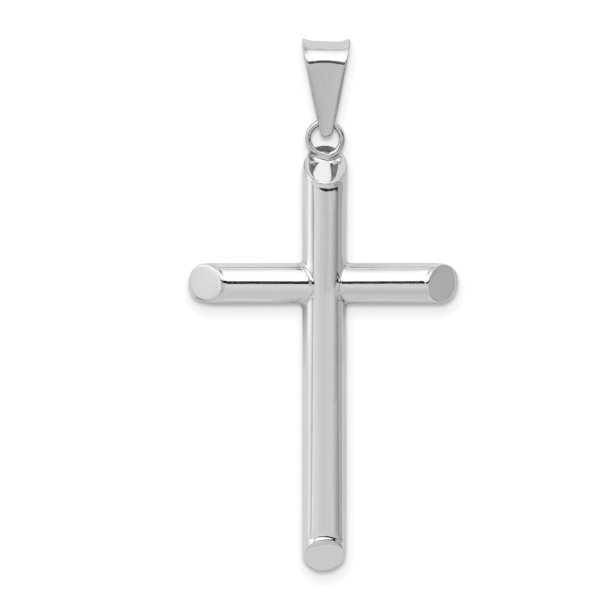 14K White Gold Polished Hollow Cross Pendant with Rhodium Finish for Elegant Style Main image
