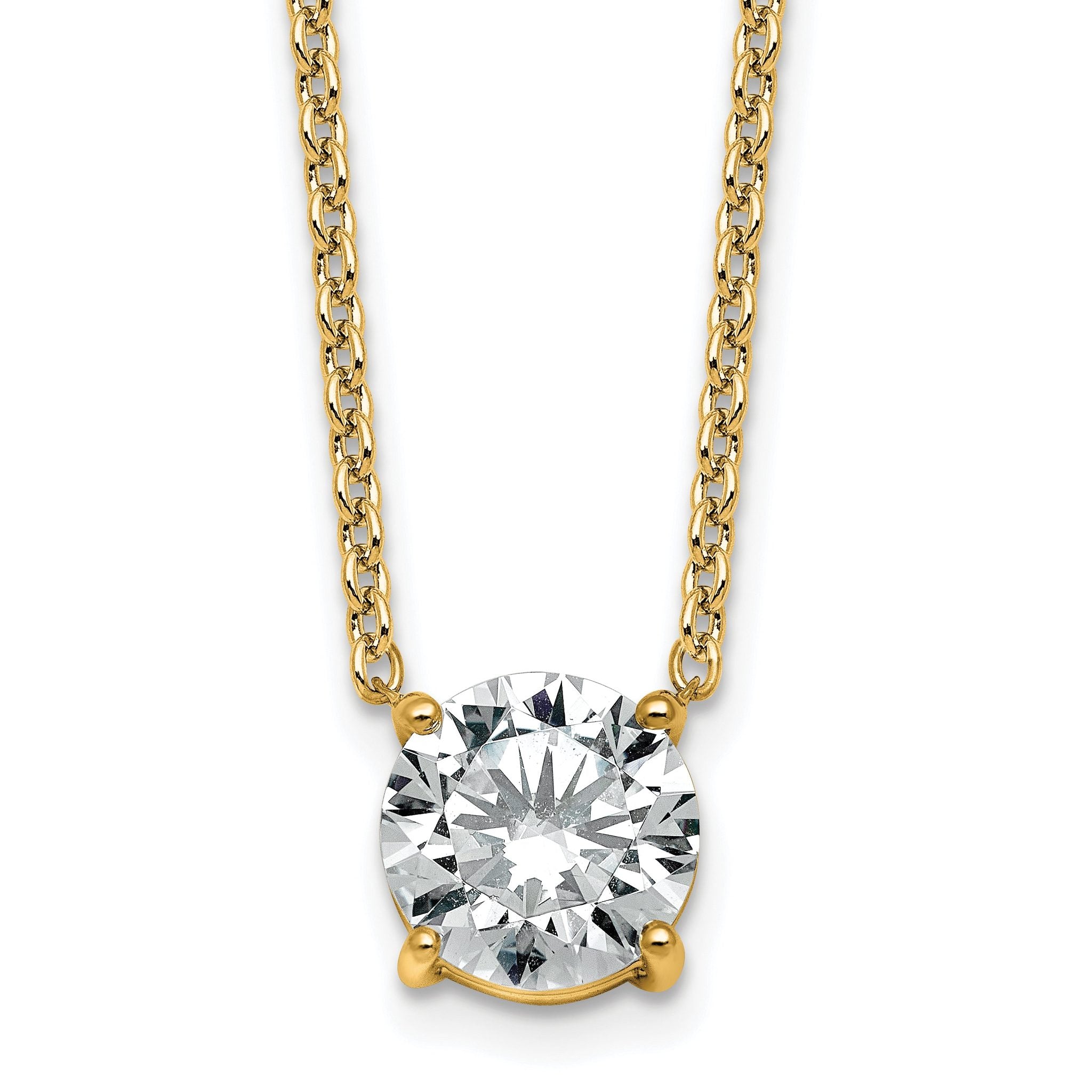 14k 3 carat Lab Grown Diamond VS+ F+ Round Complete Four Prong 18 inch Solitaire Necklace