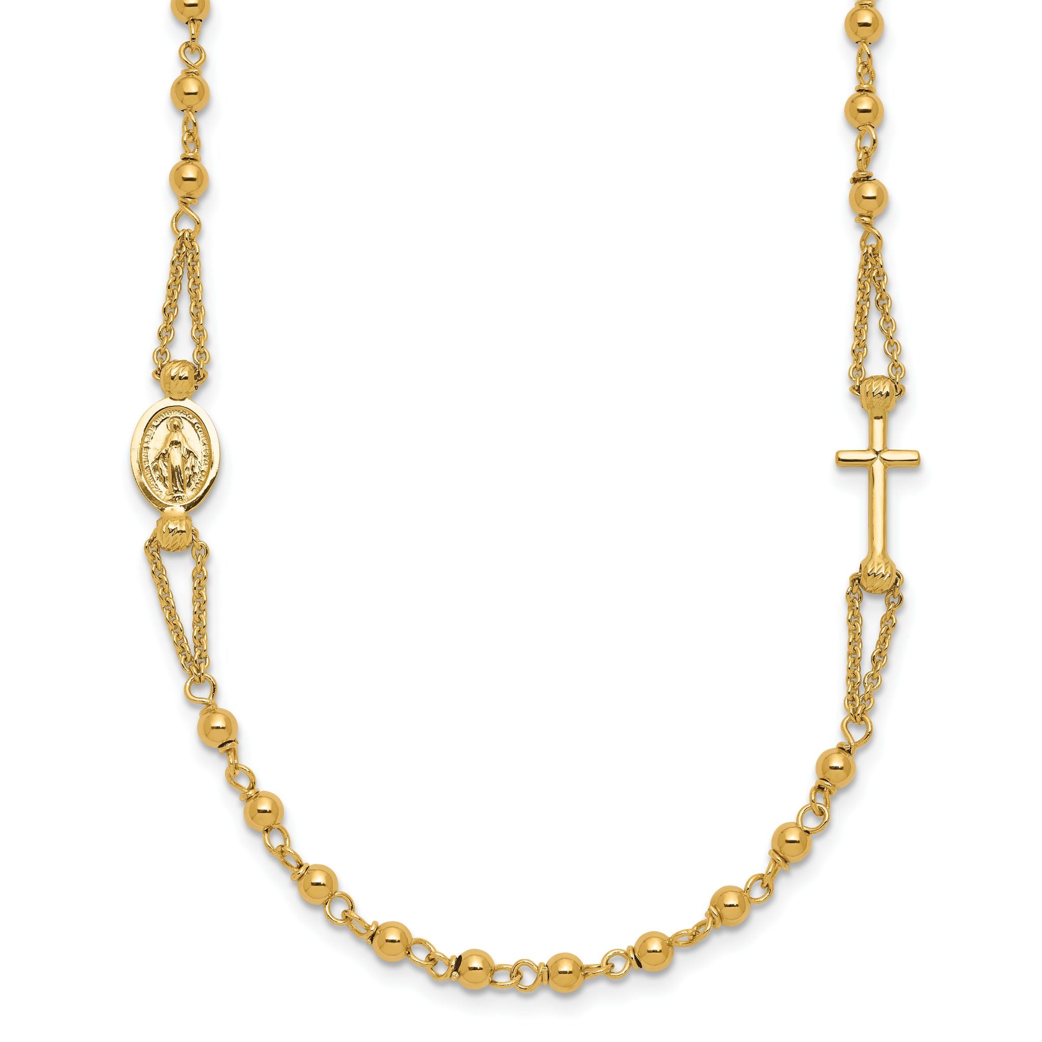 14K Polish/Dia-cut/Beaded Religious Rosary Style Necklace Main image