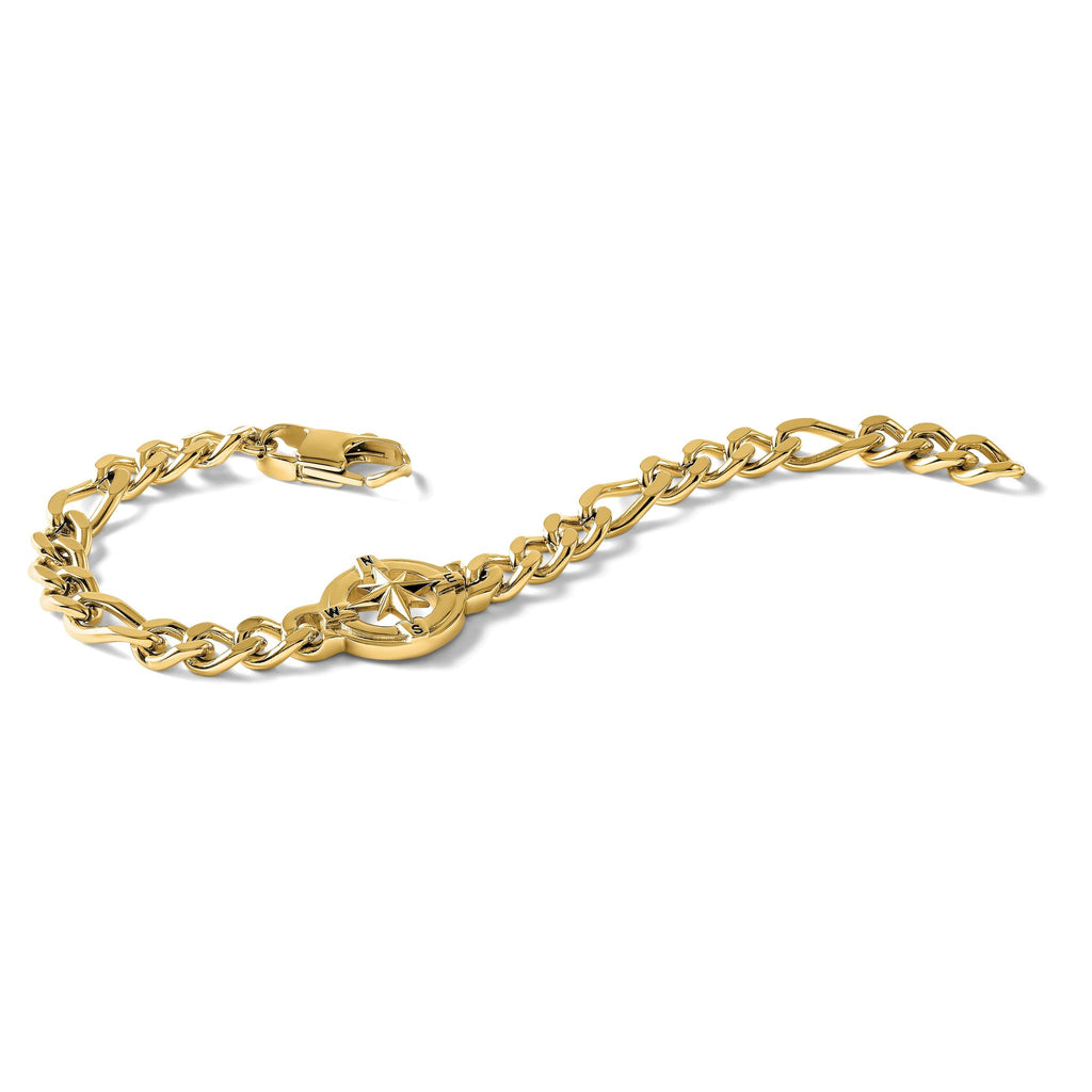 Stainless Steel Polished Yellow IP-plated Compass Bracelet for Men