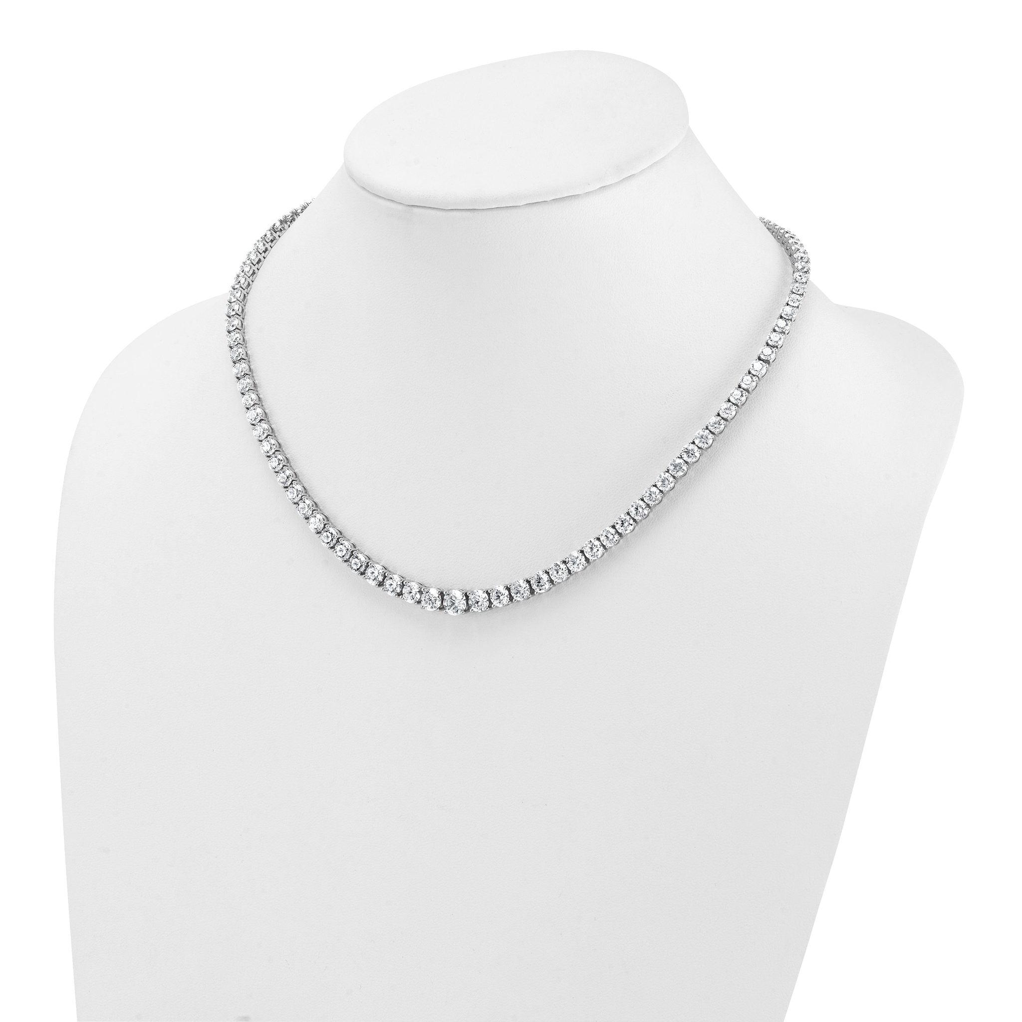 14k White Gold 28 1/2 carat Lab Grown Diamond VS/SI+ G+ Complete Round 18 inch Graduated Tennis Necklace