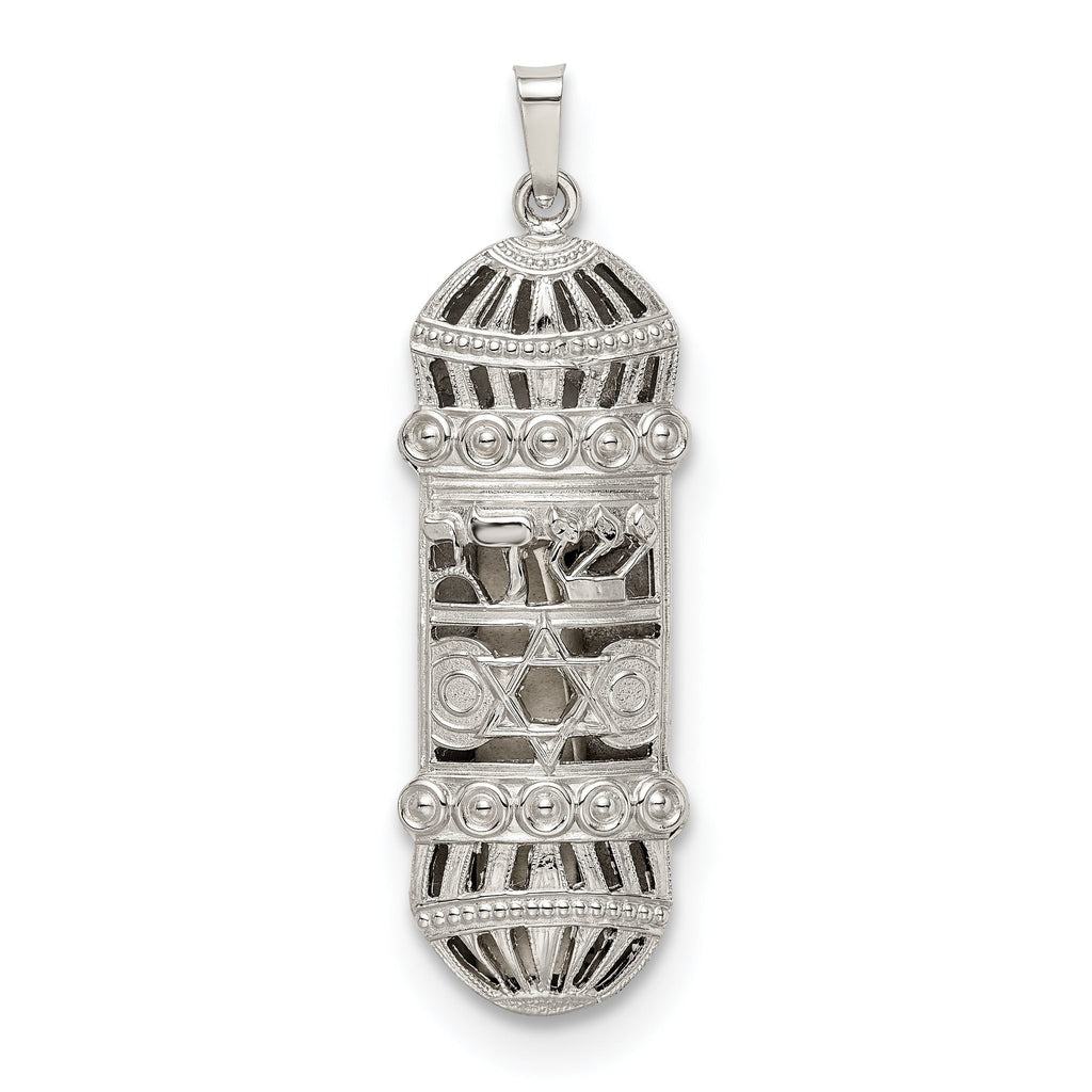 Sterling Silver 925 Mezuzah Pendant with Polished Palladium Finish