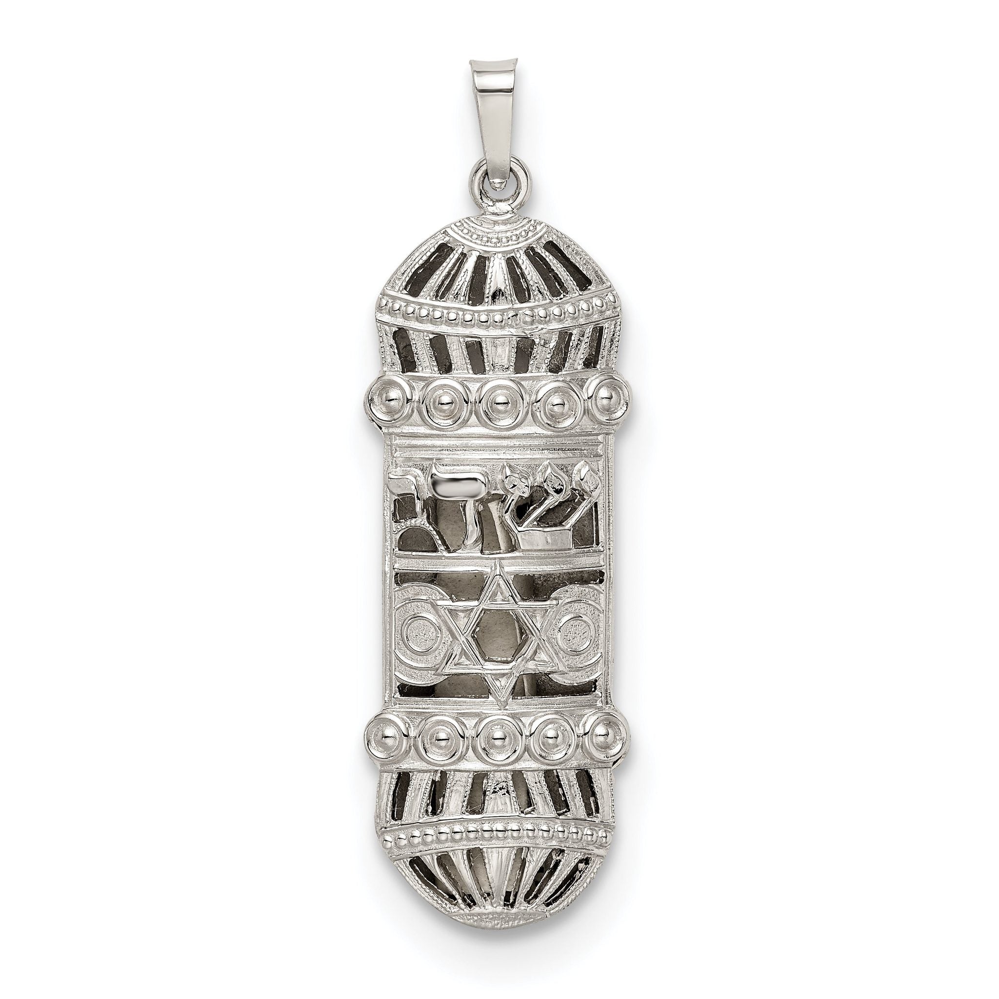 Sterling Silver 925 Mezuzah Pendant with Polished Palladium Finish
