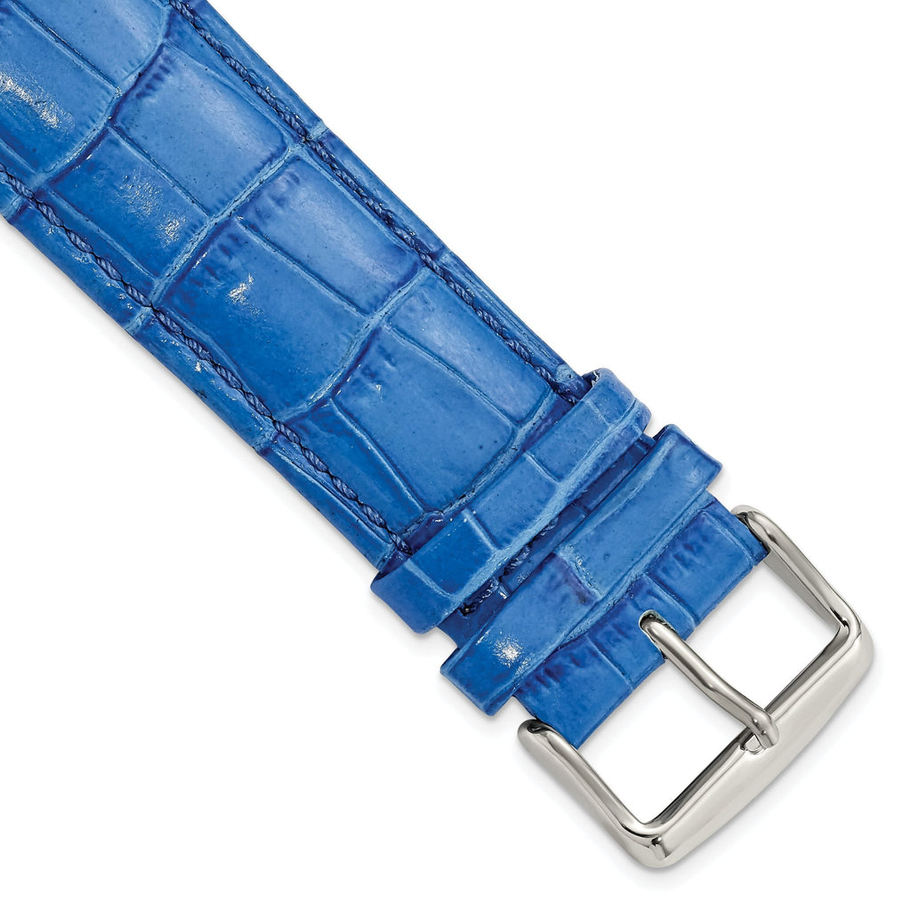 Blue Crocodile-Grain Chronograph Watch Band, 24mm