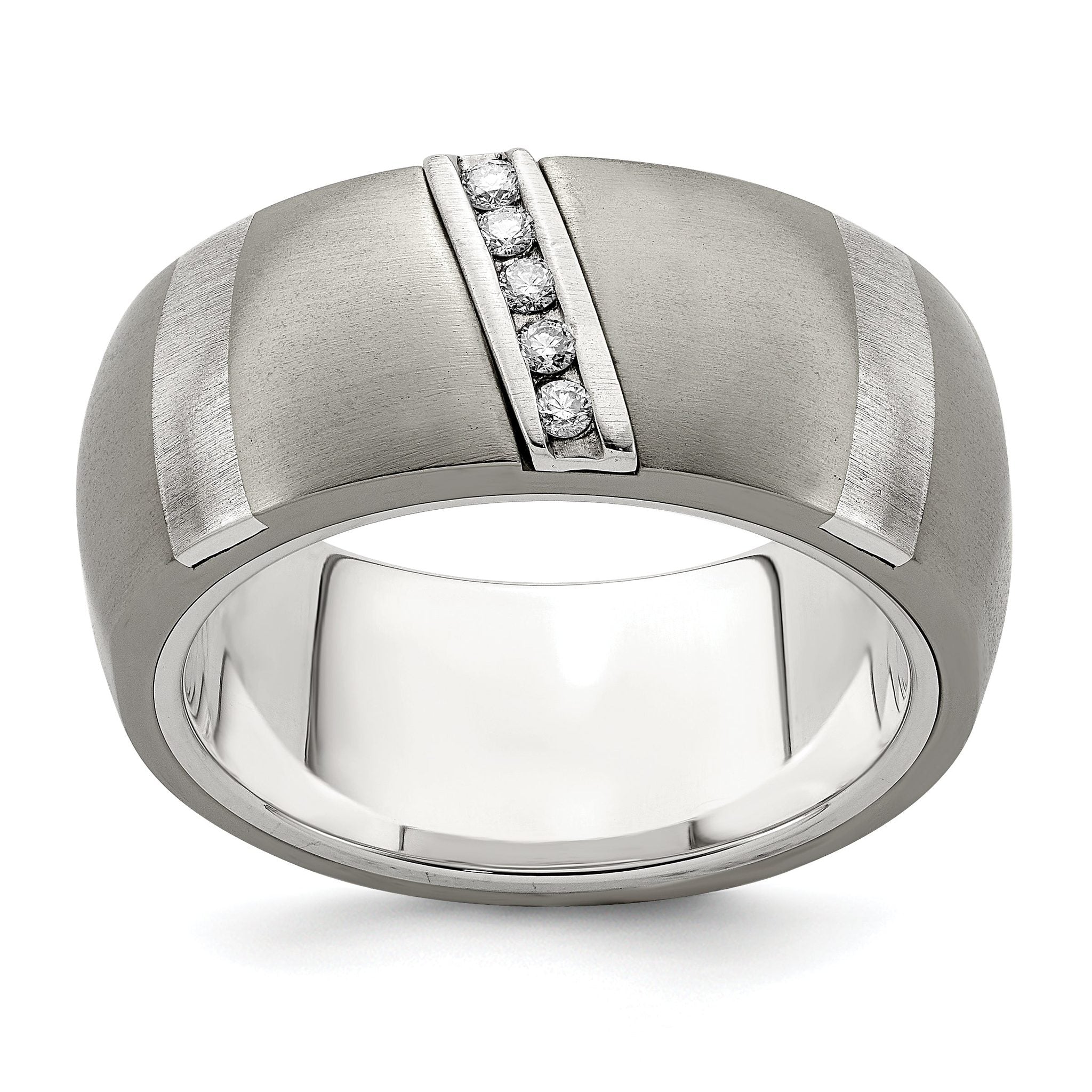 Edward Mirell Titanium and Silver Two-Tone Diamond Wedding Band Main image
