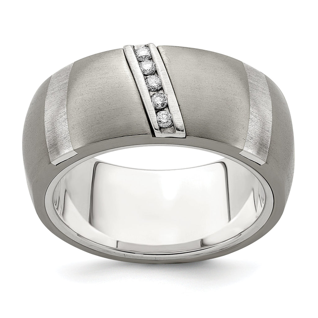 Edward Mirell Titanium and Silver Two-Tone Diamond Wedding Band