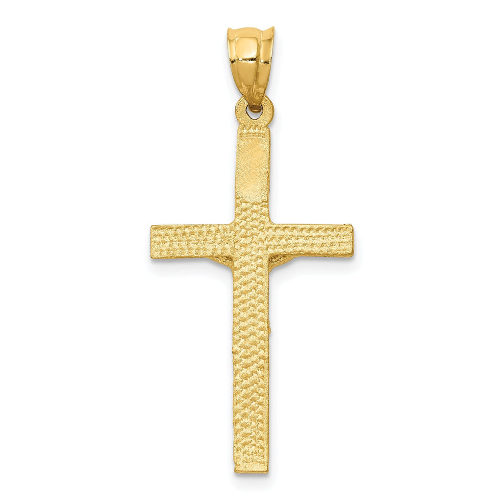 14K Gold Crucifix Pendant with Brushed Diamond-Cut Finish  Solid and Textured