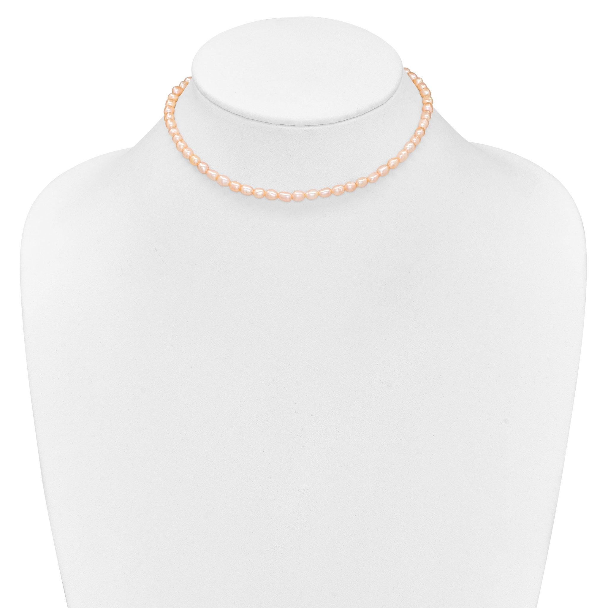 Sterling Silver Rhodium-plate 4-5mm Pink Rice Freshwater Cultured Pearl Children's 13 inch Necklace