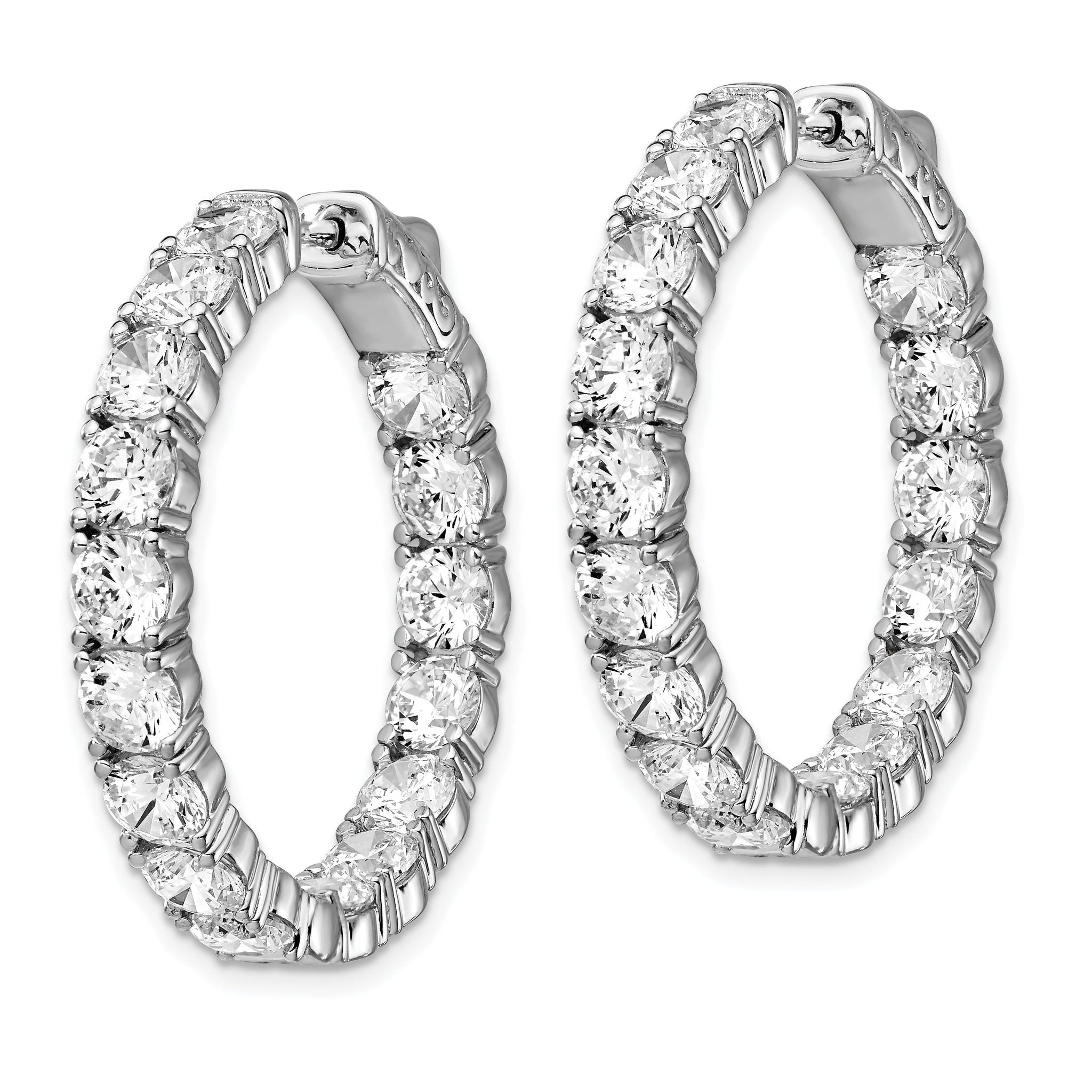 Sterling Shimmer Sterling Silver Rhodium-plated 32 Stone 4.25mm CZ In and Out Round Hinged Hoop Earrings Secondary image