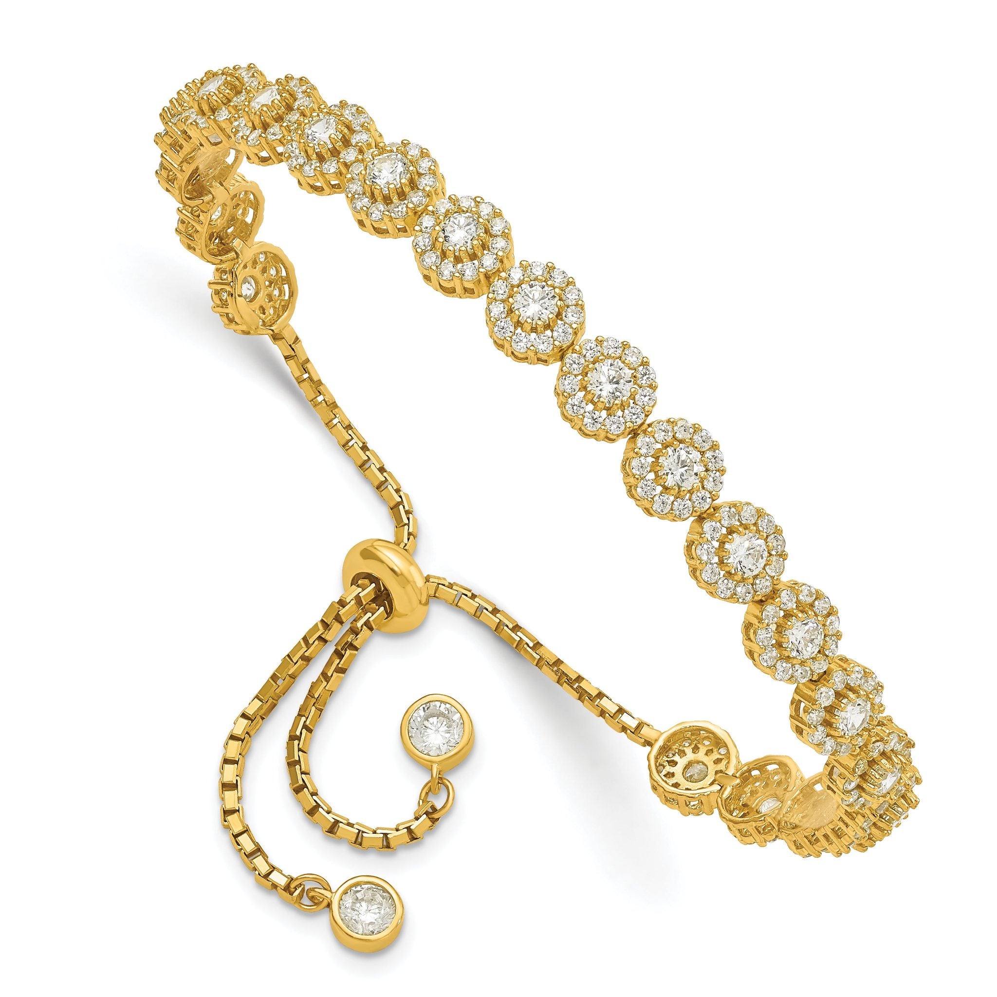 Sterling Silver Gold-tone CZ Halo Adjustable Bracelet