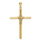 14K Gold Polished Cross Pendant with 3D Center Wrap Design
