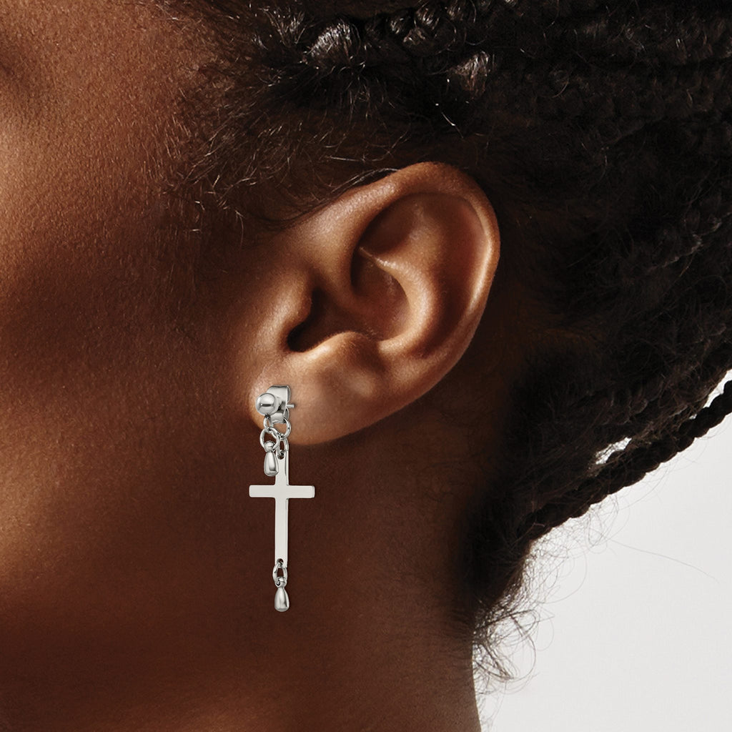 Stainless Steel Polished Cross Drop Dangle Earrings for Women