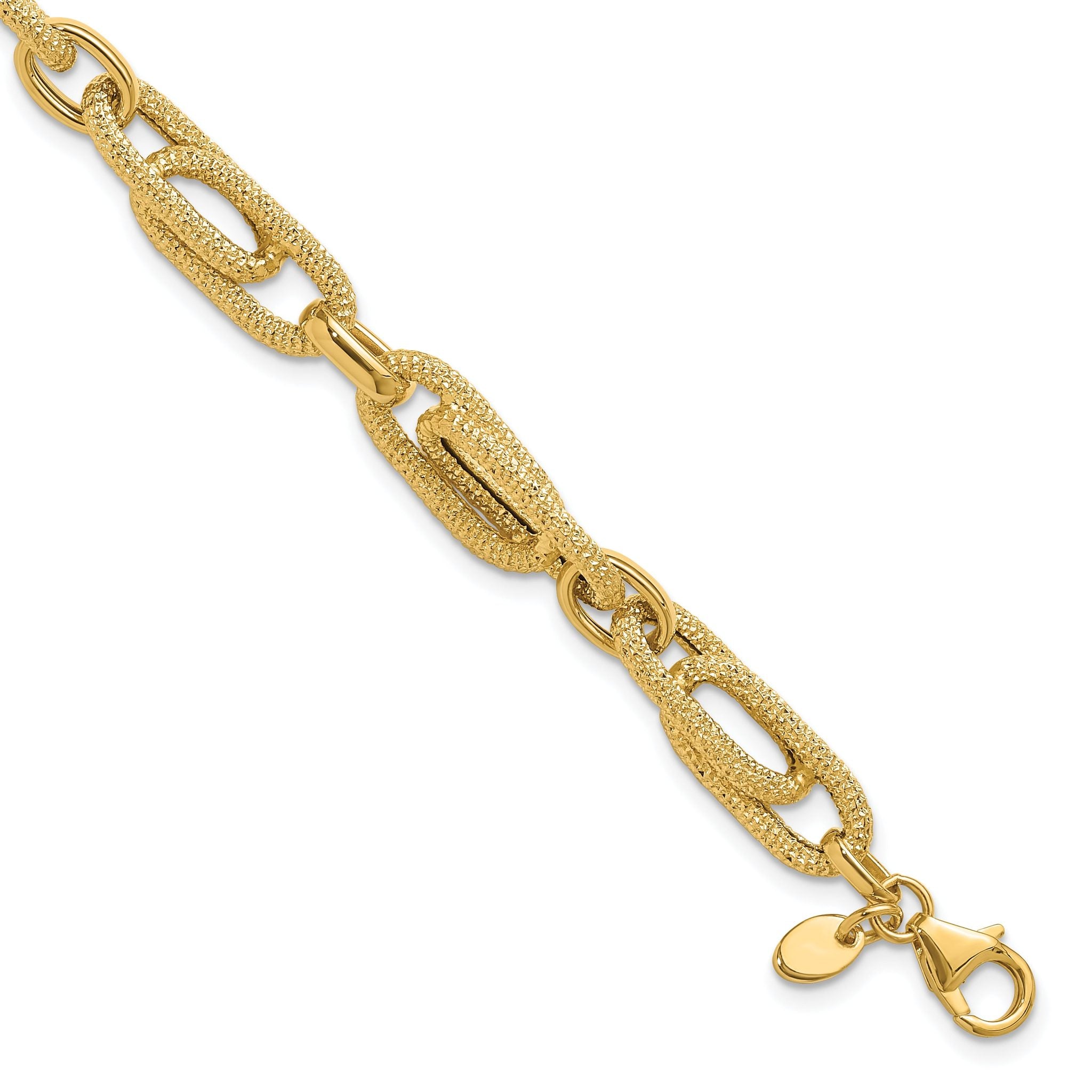 14K Polished and Textured Fancy Link Bracelet Main image
